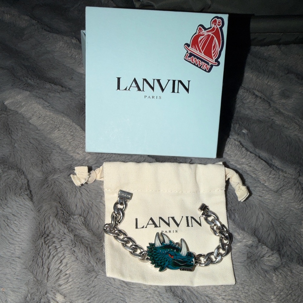 Lanvin Silver Bracelet with Blue Dragon Accent
